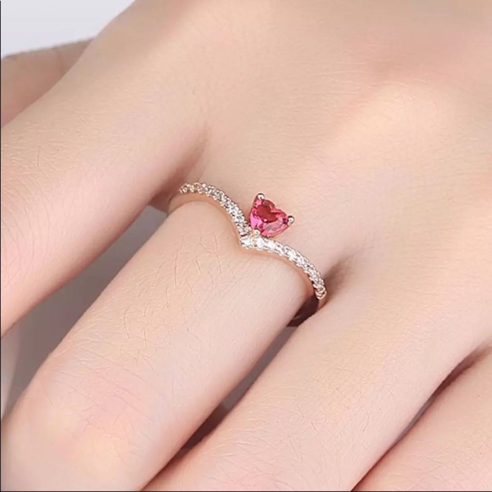 Rose Gold Tone Pink Heart Ring - Picture 2 of 3